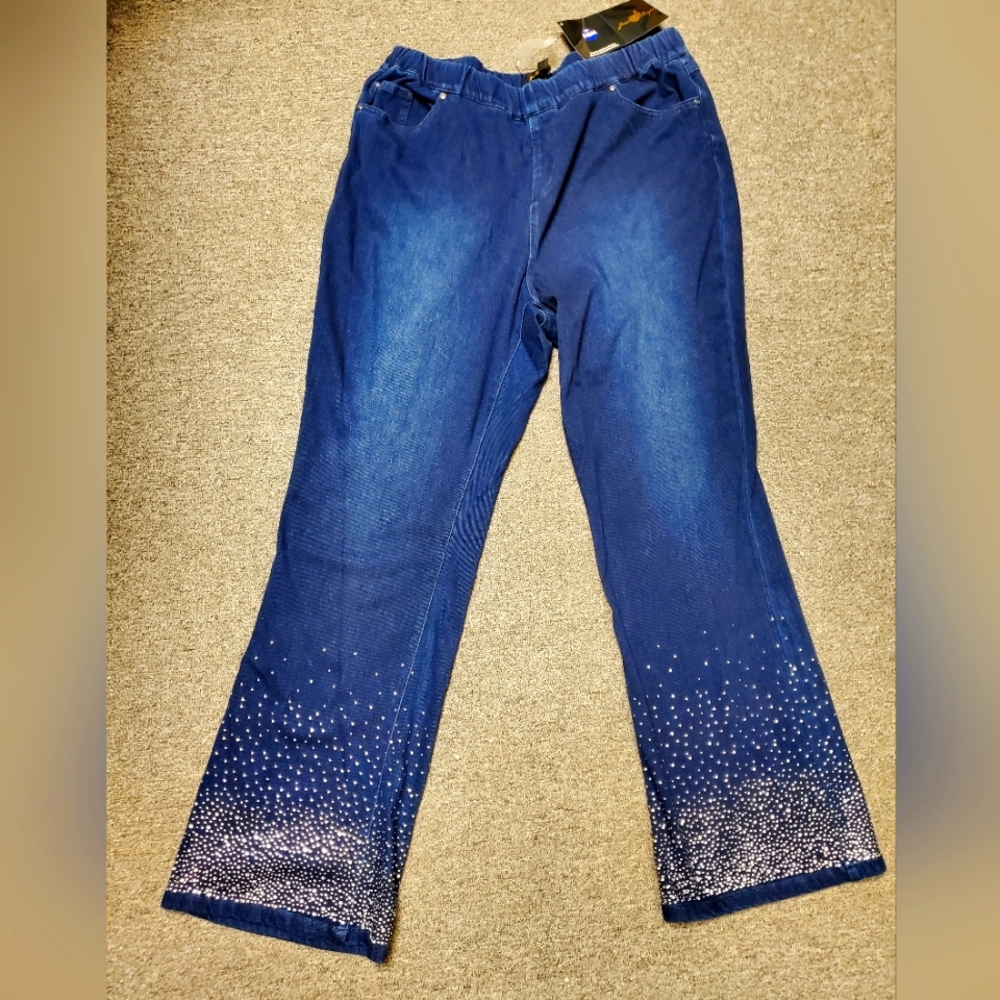 NWT Joan Boyce Rhinestone and Studded Jeans Flare Legs XL